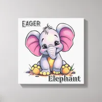 Eager Elephant  | Cute Cartoon Kid's Nursery Art Canvas Print