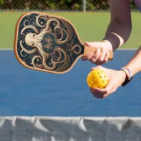 Monogram Grunge Gold Black Personalized Octopus Pickleball Paddle