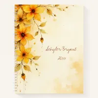 Pretty Yellow Floral Botanical Watercolor Diary or Notebook
