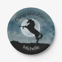 Unicorn Silhouette Full Moon Congratulations Paper Plates