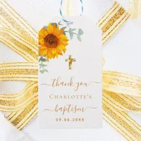 Baptism eucalyptus rustic sunflower thank you gift tags