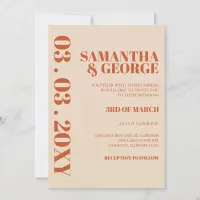 Retro Watercolor Stripes Terracotta Orange Wedding Invitation