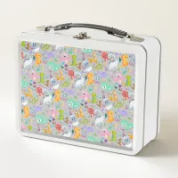 Cute Dinosaur Pattern on Grey | Metal Lunch Box