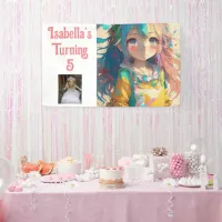 Personalized Pretty Anime Girl Coral and Yellow Banner