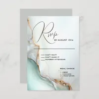 Luxe Opal Teal Gold Fluid Alcohol Ink RSVP Card