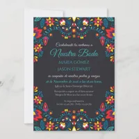 Black Floral Colorful Elegant Boda Spanish Wedding Invitation