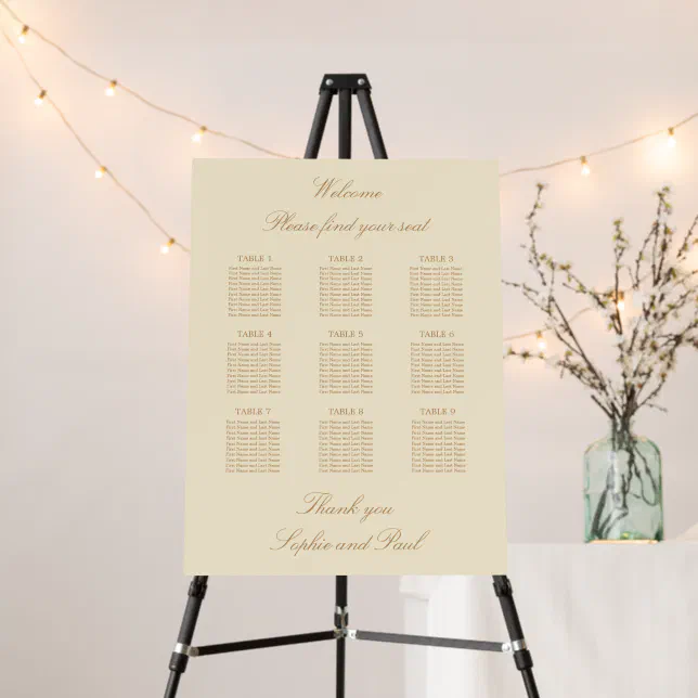 Cream Beige 9 Table Wedding Seating Chart Foam Board