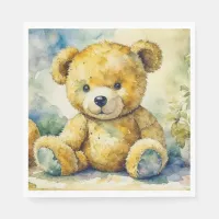 Watercolor Illustration Teddy Bear Baby Shower Napkins