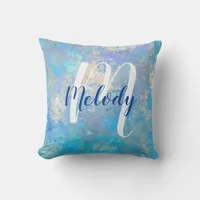 Modern Personalized Monogram and Name Blue Shades Throw Pillow