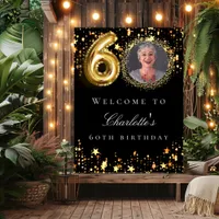 Black gold 60th photo birthday party welcome poster