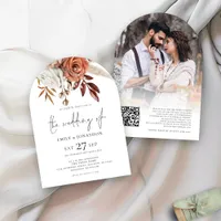 Terracotta Florals Photo QR Code Wedding Arch Invitation