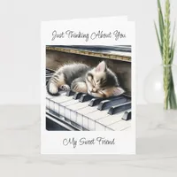 Thinking About You | Cute Kitten on Piano Keys Card