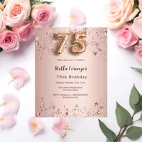 75th birthday rose gold pink stars invitation