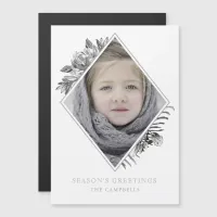 Silver Gray Botanical Photo Holiday Magnetic Card