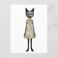 Beautiful Whimisical Grey Cat in Pink Dress Postcard