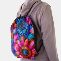 Floral pattern in boho style drawstring bag