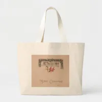 Merry Christmas Vintage Birds Large Tote Bag