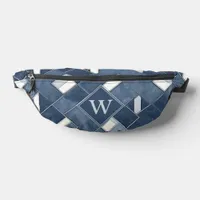 Denim Blue Patchwork Monogram Initial Fanny Pack