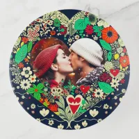 Personalized Floral Heart Frame Photo Trinket Tray