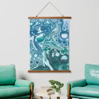 Blue Ocean Bubbles Fluid Art Hanging Tapestry