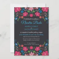 Navy Floral Colorful Elegant Boda Spanish Wedding Invitation