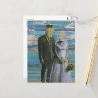 The Faceless Bride and Groom Mixed Media Collage Postcard