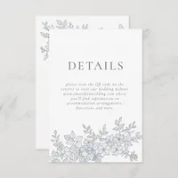 Elegant Grey Florals QR Code Wedding Details Enclosure Card