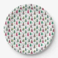 Quirky Whimsical Decorated Christmas Trees Doodles Paper Plates