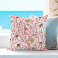 Coral Branches Seashells Coastal Throw Pillow