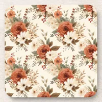 Cozy Autumn Floral Print Digital Art Beverage Coaster