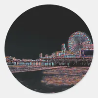 Black Stained Glass Santa Monica Pier Classic Round Sticker