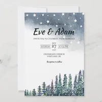 Starry Sky Pine Treeline Watercolor Winter Wedding Invitation