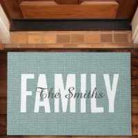 Rustic Jute Blue Burlap Family Monogram Doormat