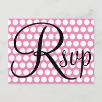 Elegant Black RSVP Pink and White Polka Dot Invitation Postcard