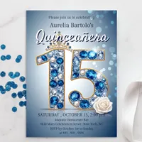 Majestic Blue and Silver Diamond Tiara Quinceanera Invitation