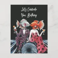 Fantasy Kissing Fish Celebrate Happy Birthday Postcard