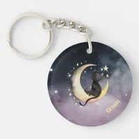 Cute Cartoon Cat on Moon Keychain