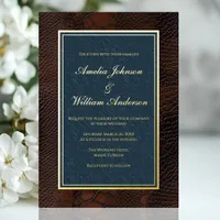 Snakeskin Leather Victorian Brown Blue Wedding Foil Invitation