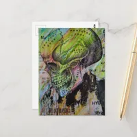 Unique colorful vintage skull bones mixed media postcard