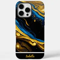 Nature-inspired gold and blue marble art iPhone 16 pro max case