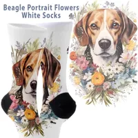 Beagle Portrait Flowers White Socks