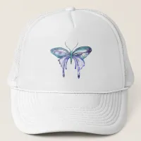 watercolor aqua blue purple butterfly trucker hat