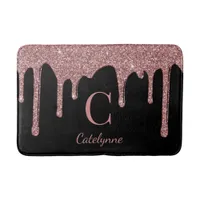 Black Rose Gold Sparkle Dripping Glitter Monogram Bath Mat