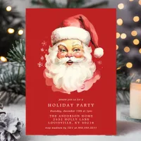 Red Vintage Retro Santa Claus Christmas Party Invitation