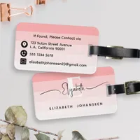 Modern Chic Blush Pink Stripes White Monogrammed Luggage Tag