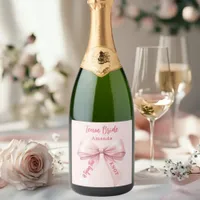 She's tying the knot pink bow Team Bride Sparkling Wine Label