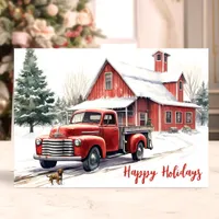 Red Truck and Barn Happy Holidays  Holiday Card