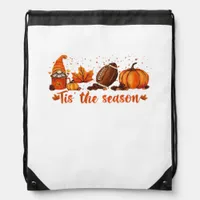 Tis The Season Fall Gnome Football Design Drawstring Bag