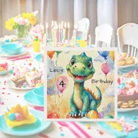 Cute little dinosaur with lots of colorful balloon napkins