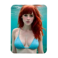 Beautiful Red Haired Woman Underwater Photography Magnet
